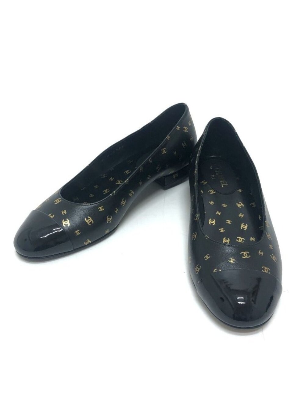 Chanel Pumps CC Logo All Over Print Ballerina Black Flats